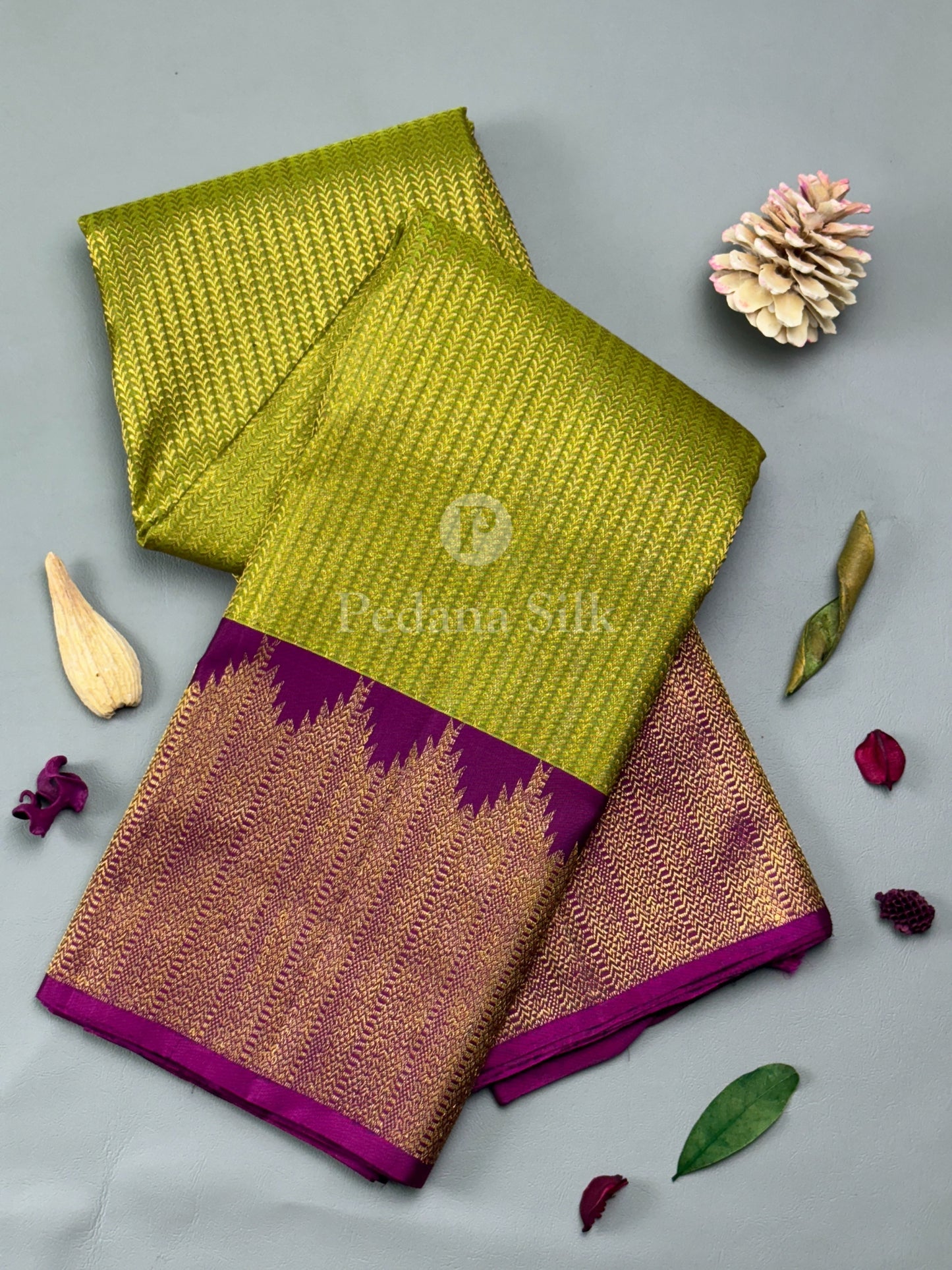 The Golden Garden of Temple Border Kanjivaram Silk