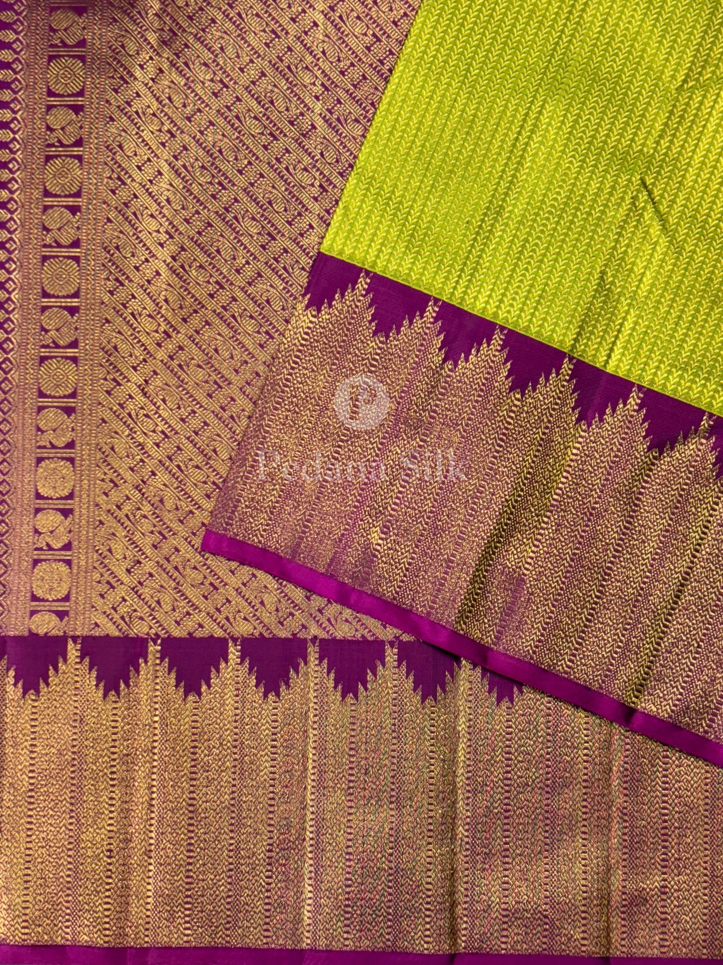 The Golden Garden of Temple Border Kanjivaram Silk