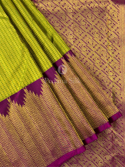 The Golden Garden of Temple Border Kanjivaram Silk