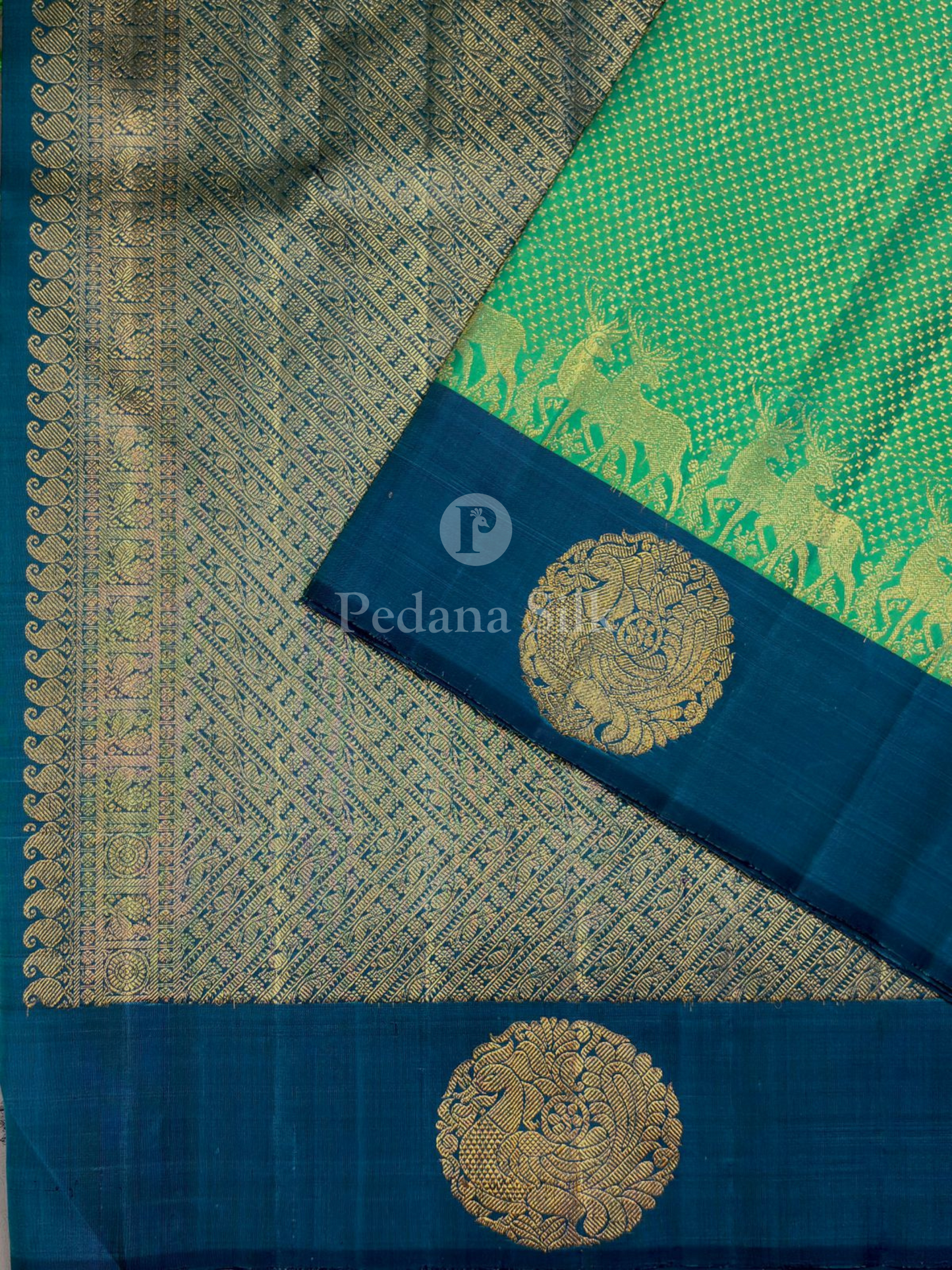 The Enchanted Forest Kanjivaram in Dreamscape Sea Green Silk Saree