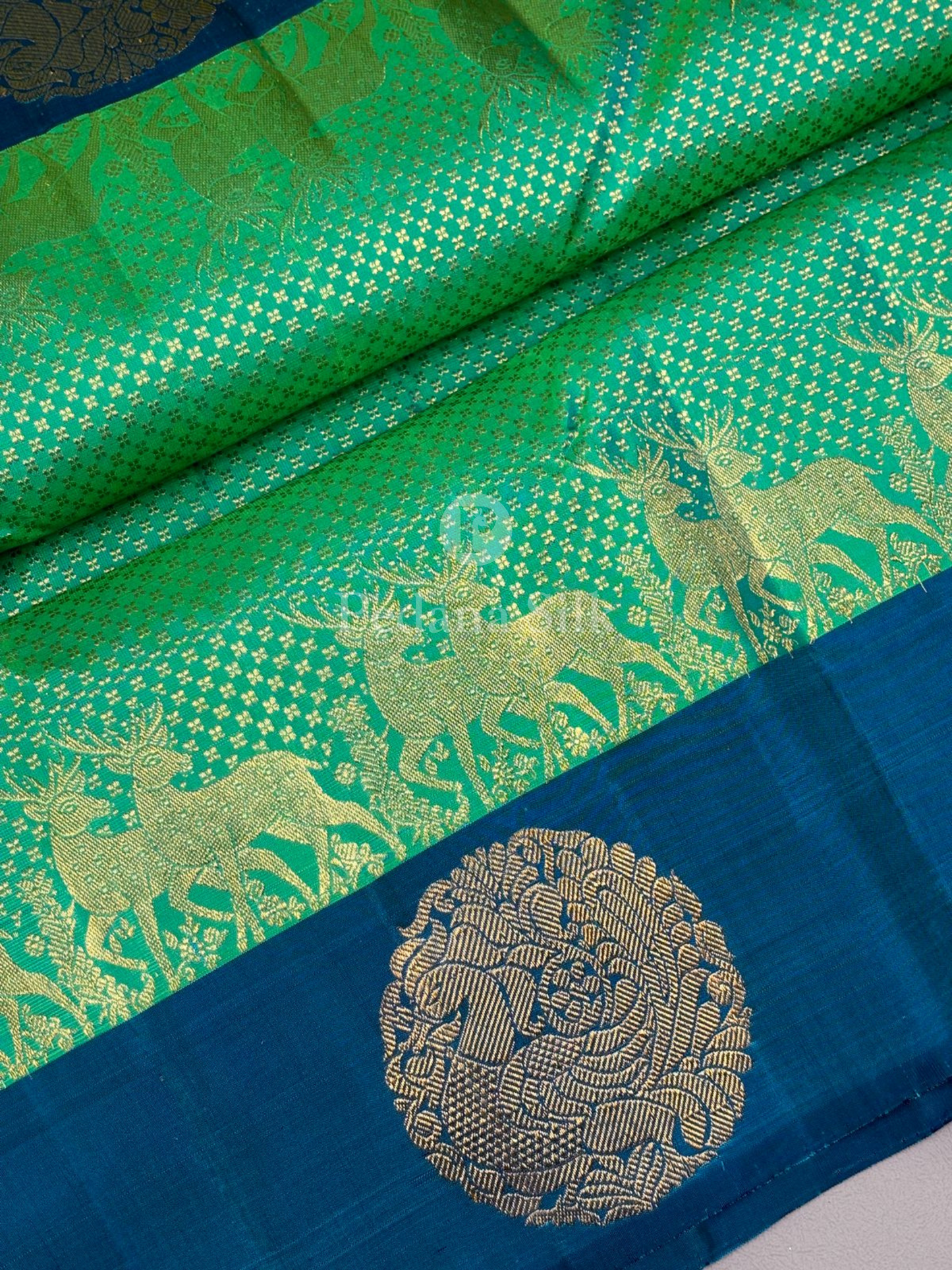 The Enchanted Forest Kanjivaram in Dreamscape Sea Green Silk Saree