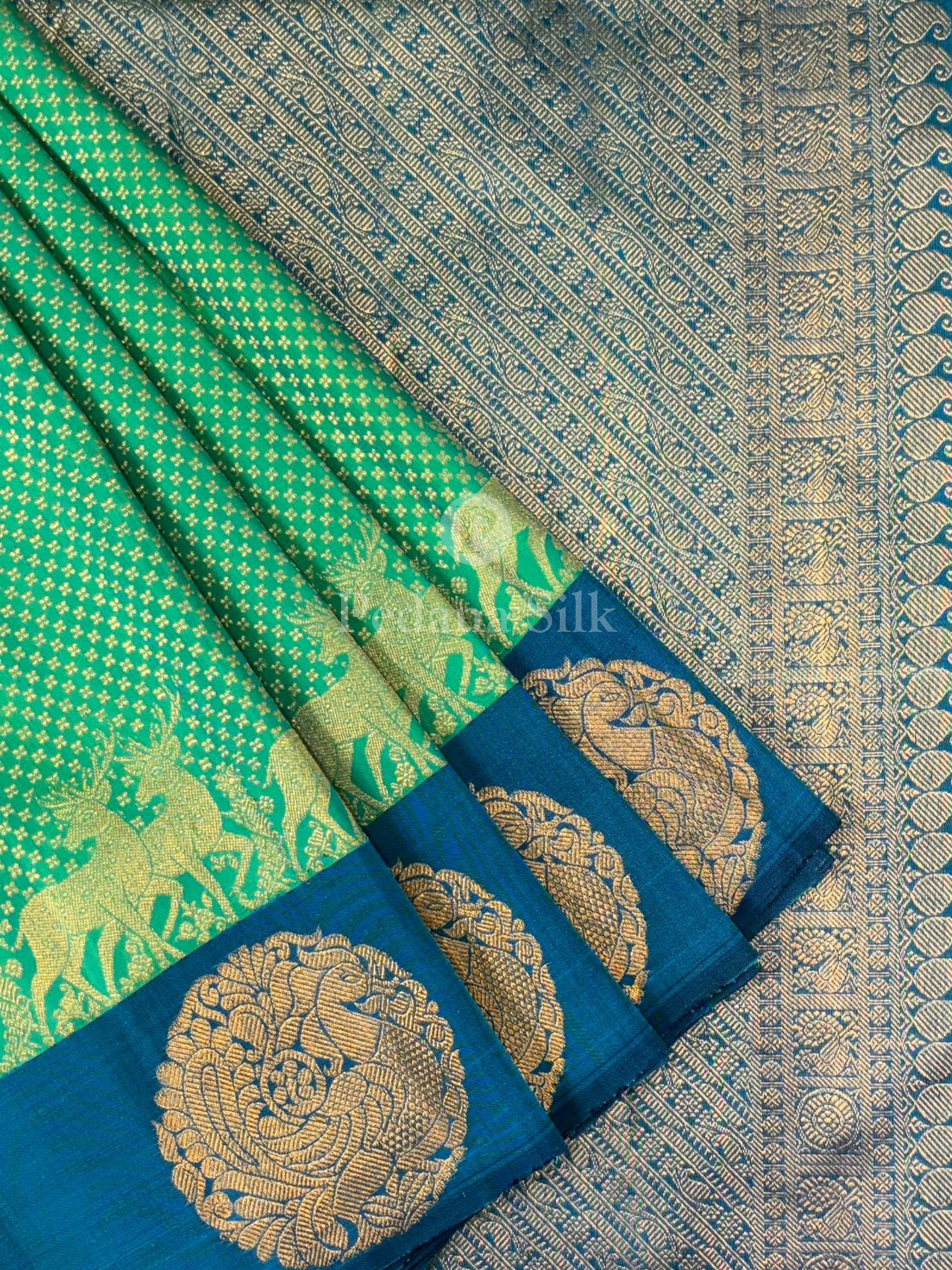 The Enchanted Forest Kanjivaram in Dreamscape Sea Green Silk Saree