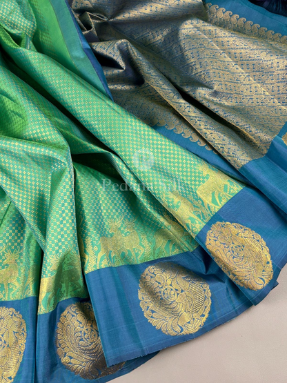 The Enchanted Forest Kanjivaram in Dreamscape Sea Green Silk Saree