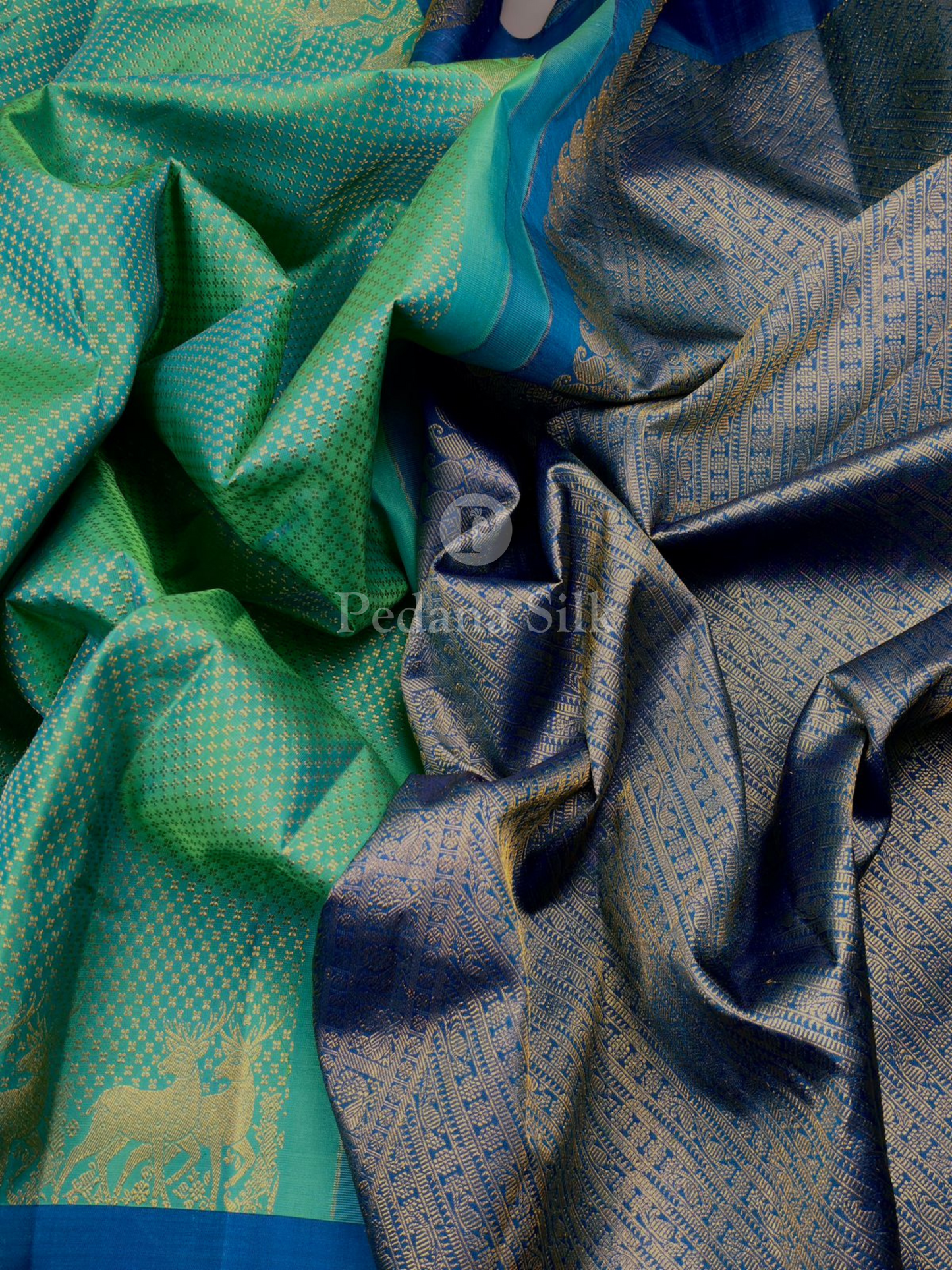 The Enchanted Forest Kanjivaram in Dreamscape Sea Green Silk Saree