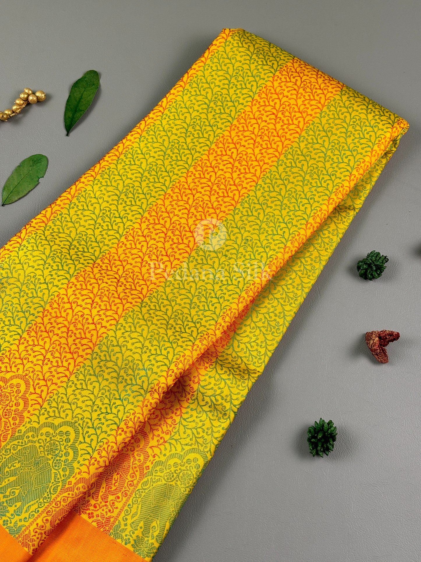 A Citrus Carnival Three Hued Kanjivaram Silk Saree