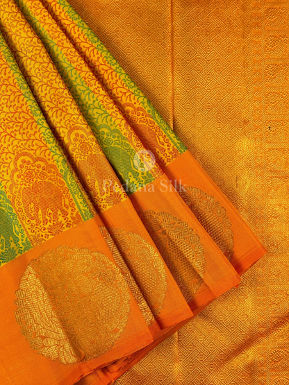 A Citrus Carnival Three Hued Kanjivaram Silk Saree