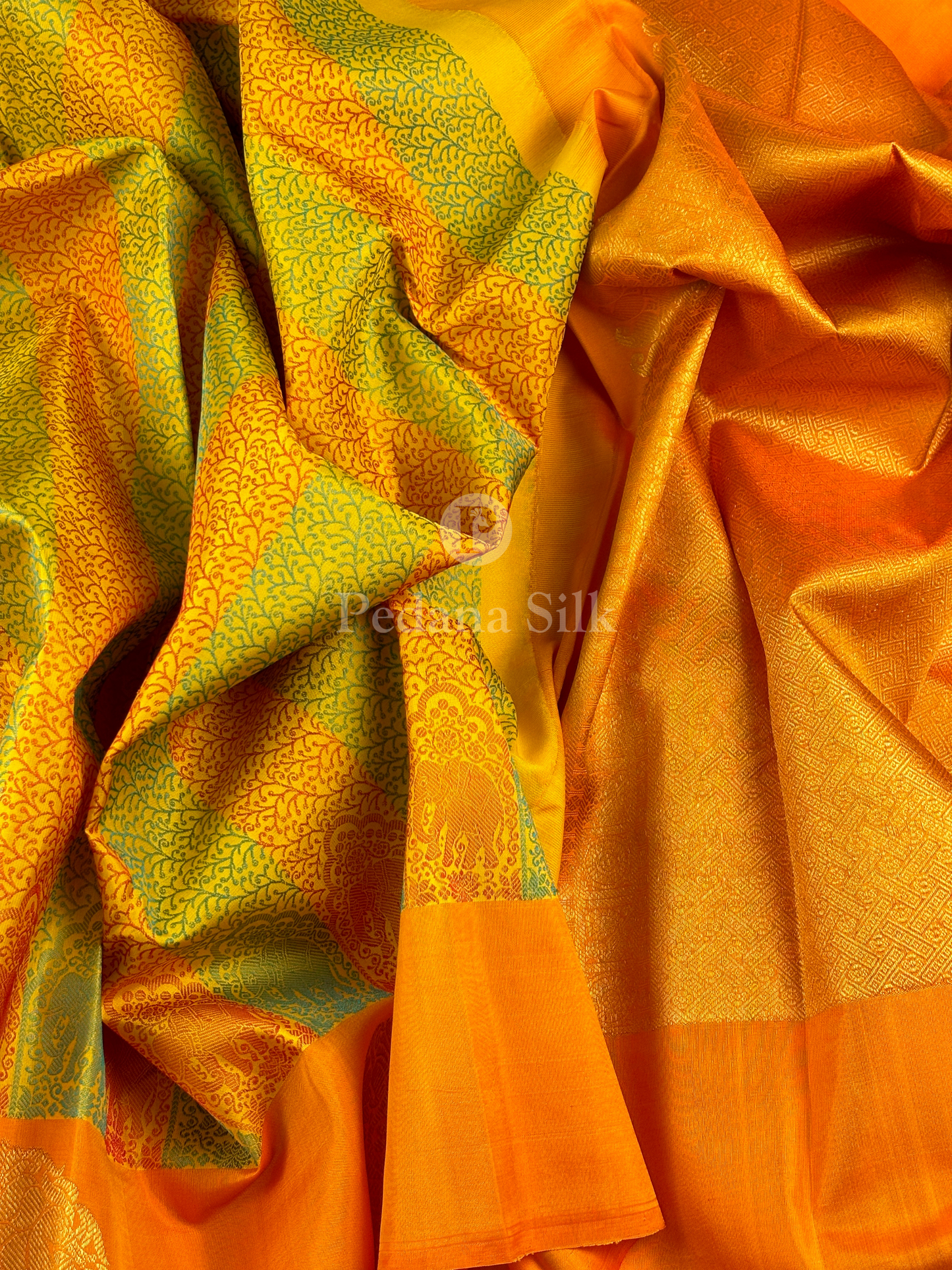 A Citrus Carnival Three Hued Kanjivaram Silk Saree