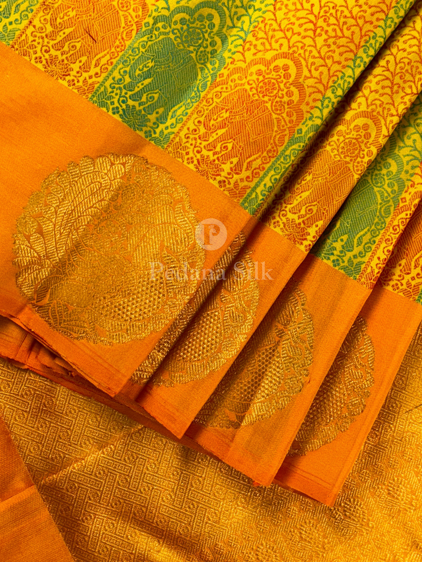 A Citrus Carnival Three Hued Kanjivaram Silk Saree