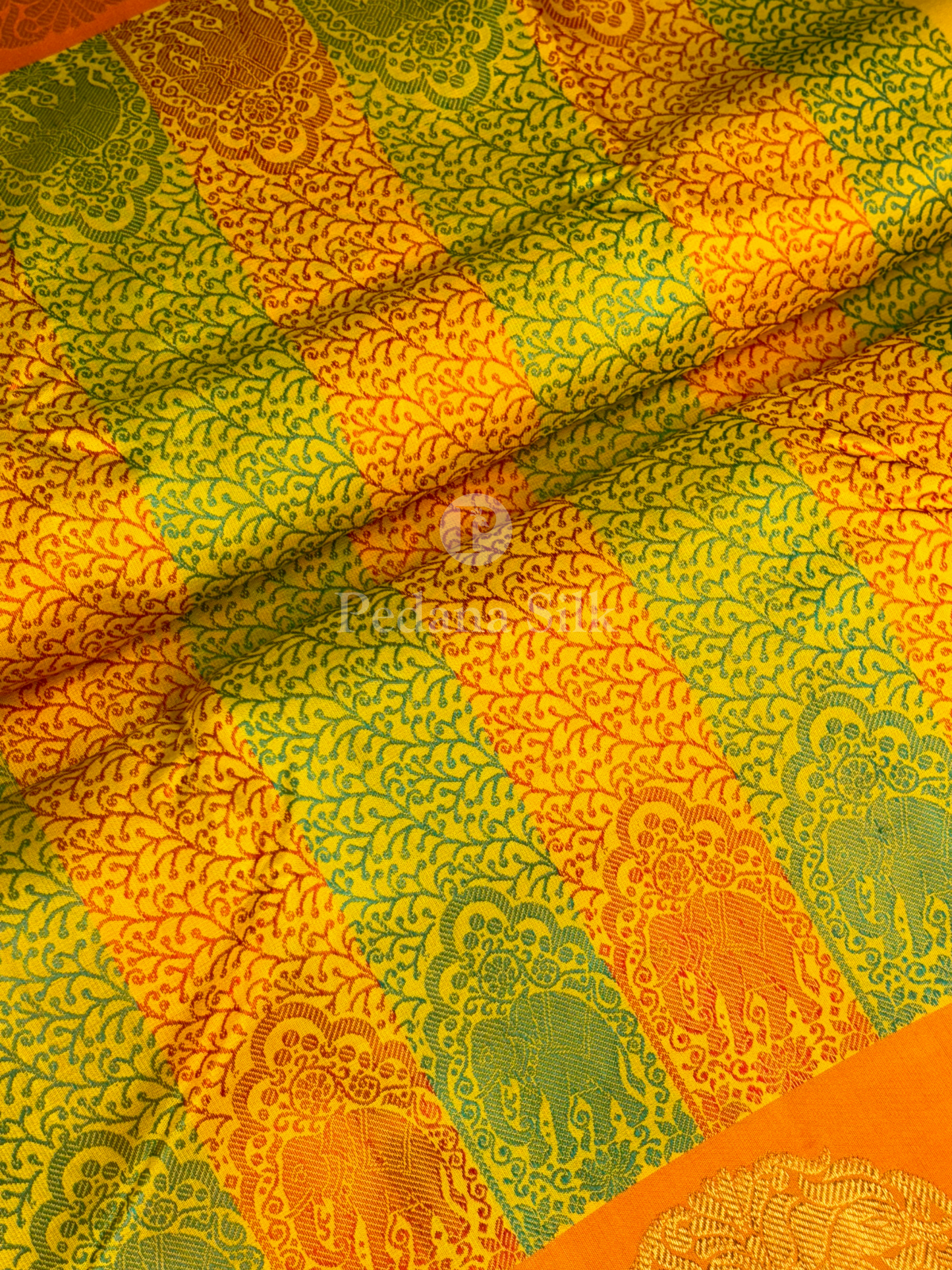 A Citrus Carnival Three Hued Kanjivaram Silk Saree