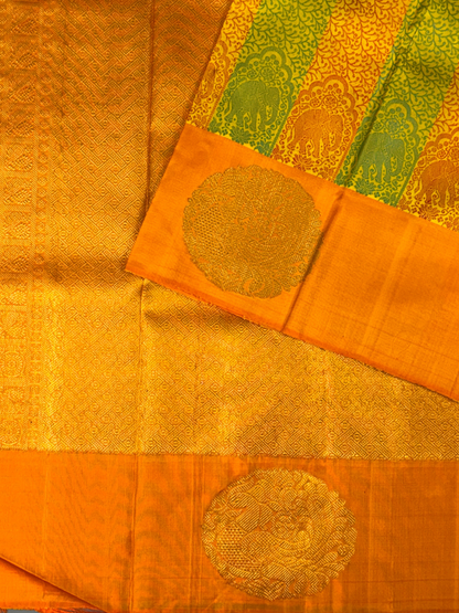 A Citrus Carnival Three Hued Kanjivaram Silk Saree